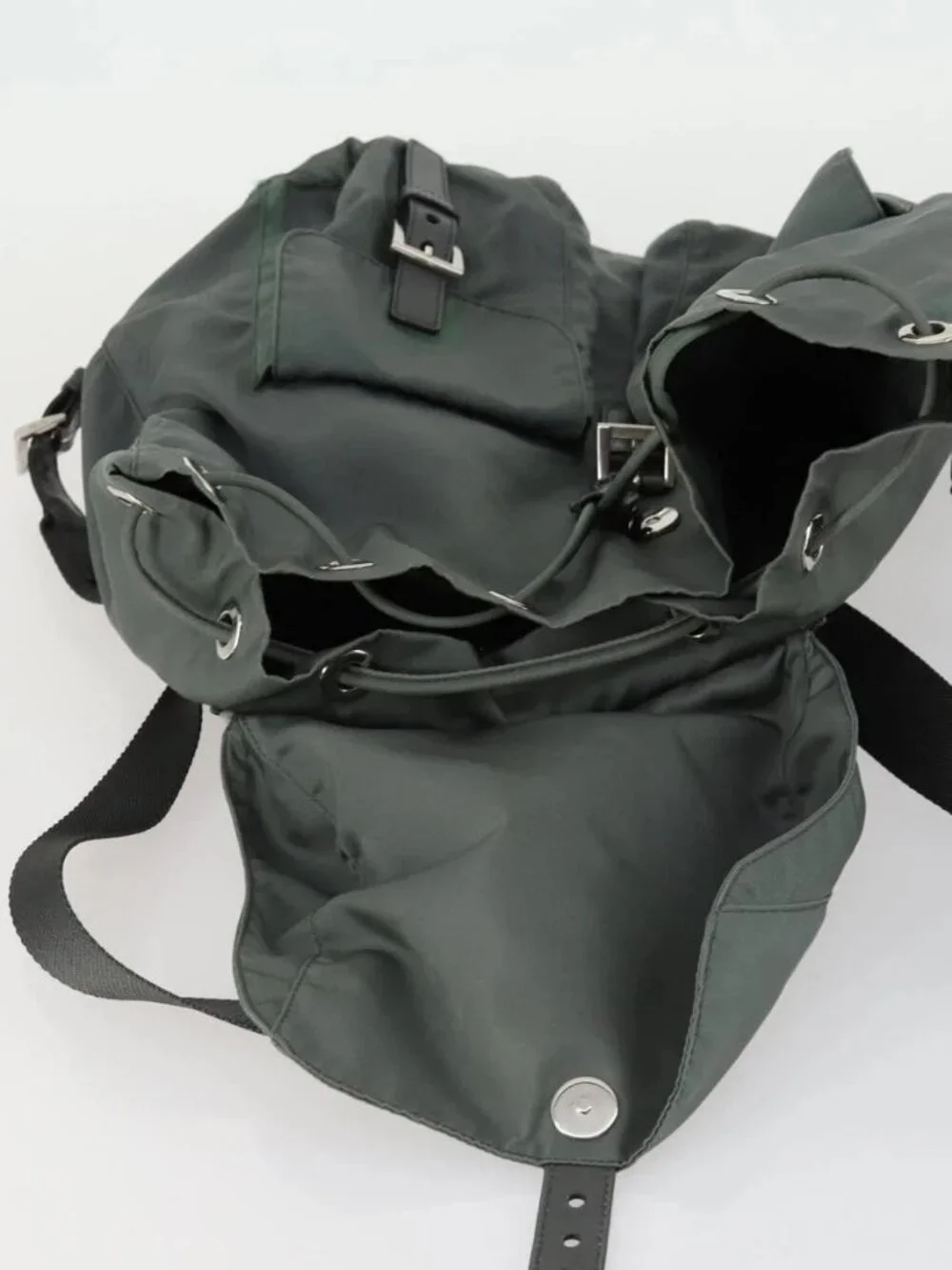 PRADA Backpack Nylon Green Silver Auth 157248